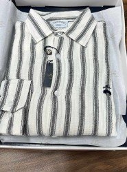 8702- Brooks Brothers Regular Fit Ekru-Siyah Çizgili Müslin Gömlek