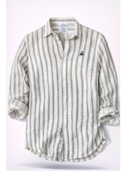 8707- Brooks Brothers Regular Fit Ekru-Gri Çizgili Müslin Gömlek