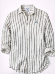 8707- Brooks Brothers Regular Fit Ekru-Gri Çizgili Müslin Gömlek