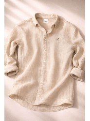 8709- Bymn Bej  Comfort Fit Müslin Gömlek