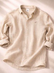 8709- Bymn Bej  Comfort Fit Müslin Gömlek