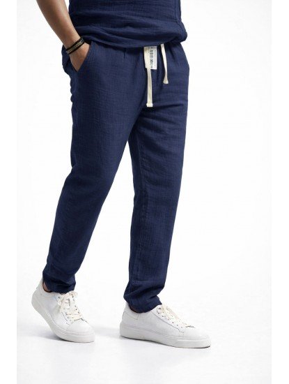 8718- BYMN Lacivert İpli Müslin Pantolon