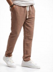 8719- BYMN Kahverengi İpli Müslin Pantolon