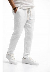 8720- BYMN Beyaz İpli Müslin Pantolon