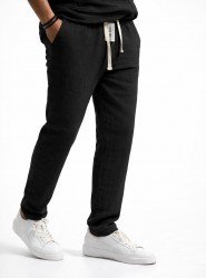 8721- BYMN Siyah İpli Müslin Pantolon