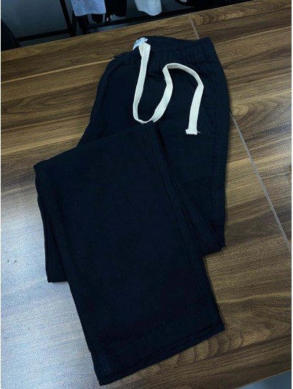 8721- BYMN Siyah İpli Müslin Pantolon