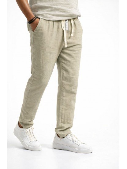 8724- BYMN Su Yeşili İpli Müslin Pantolon