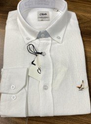 8758-BYMN Slim Fit Beyaz Etamin Kumaş Gömlek