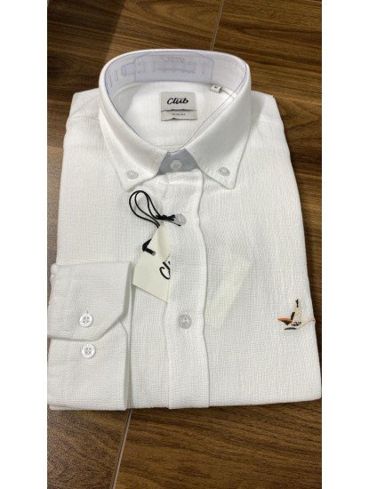 8758-BYMN Slim Fit Beyaz Etamin Kumaş Gömlek