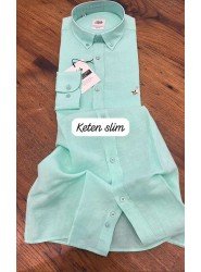 8760-BYMN Slim Fit Mint Yeşili Keten Gömlek