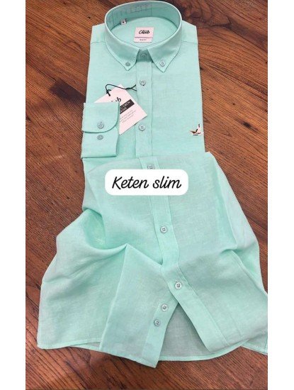 8760-BYMN Slim Fit Mint Yeşili Keten Gömlek