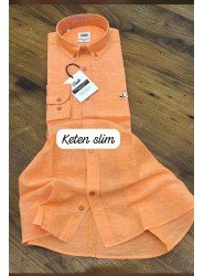 8761-BYMN Slim Fit Yavru Ağzı Keten Gömlek