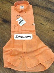 8761-BYMN Slim Fit Yavru Ağzı Keten Gömlek