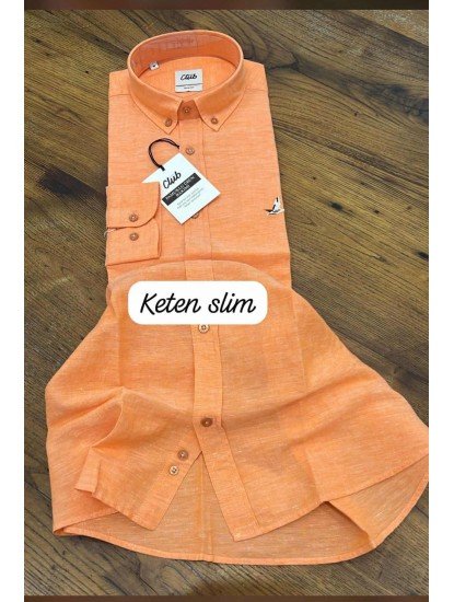 8761-BYMN Slim Fit Yavru Ağzı Keten Gömlek