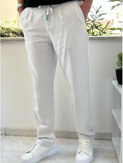 8764-JC Taş Rengi Keten Pantolon