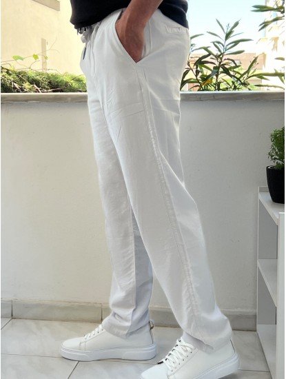8764-JC Taş Rengi Keten Pantolon