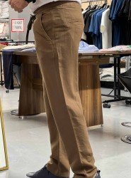8768-JC Kahverengi Keten Pantolon