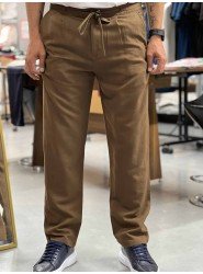 8768-JC Kahverengi Keten Pantolon