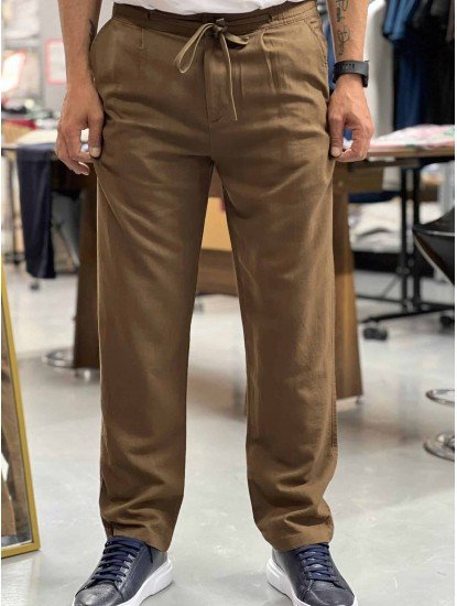 8768-JC Kahverengi Keten Pantolon