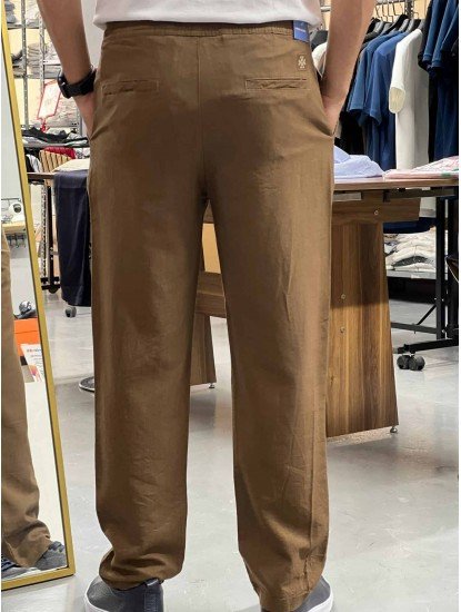 8768-JC Kahverengi Keten Pantolon
