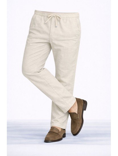 8769-JC Krem Keten Pantolon