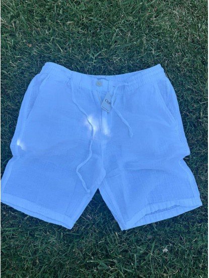 8774-BYMN Beyaz Comfort Fit Müslin Şort