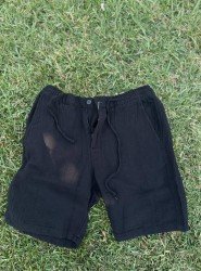 8776-BYMN Siyah Comfort Fit Müslin Şort