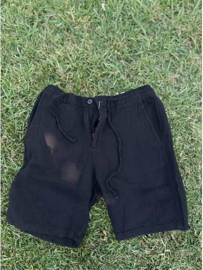 8776-BYMN Siyah Regular Fit Müslin Şort