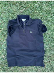 8779-LCST Siyah Yarım Fermuarlı Pike Kumaş Polo Yaka T-Shirt