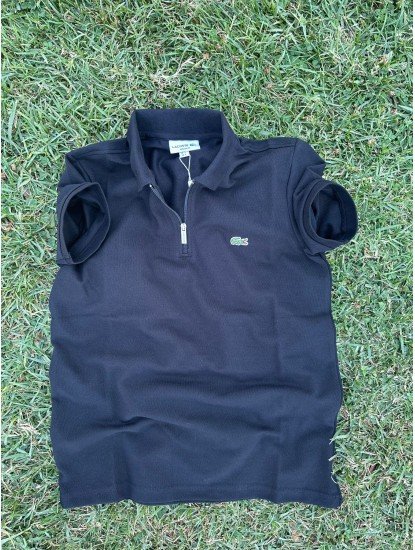 8779-LCST Siyah Yarım Fermuarlı Pike Kumaş Polo Yaka T-Shirt