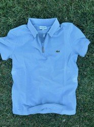 8780-LCST Mavi Yarım Fermuarlı Pike Kumaş Polo Yaka T-Shirt