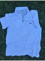 8781-LCST Beyaz Yarım Fermuarlı Pike Kumaş Polo Yaka T-Shirt