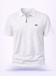 8781-LCST Beyaz Yarım Fermuarlı Pike Kumaş Polo Yaka T-Shirt
