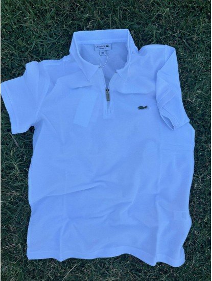 8781-LCST Beyaz Yarım Fermuarlı Pike Kumaş Polo Yaka T-Shirt