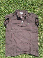 8783-LCST Kahverengi Yarım Fermuarlı Pike Kumaş Polo Yaka T-Shirt