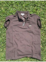 8782-LCST Kahverengi Yarım Fermuarlı Pike Kumaş Polo Yaka T-Shirt