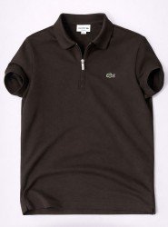 8783-LCST Kahverengi Yarım Fermuarlı Pike Kumaş Polo Yaka T-Shirt
