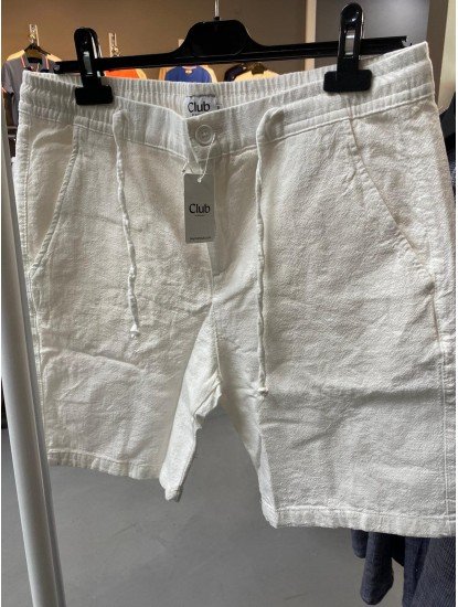 8784-BYMN Beyaz Regular Fit Keten Şort