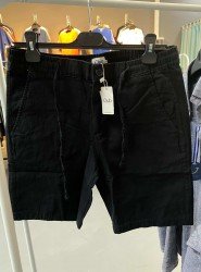 8786-BYMN Siyah Regular Fit Keten Şort