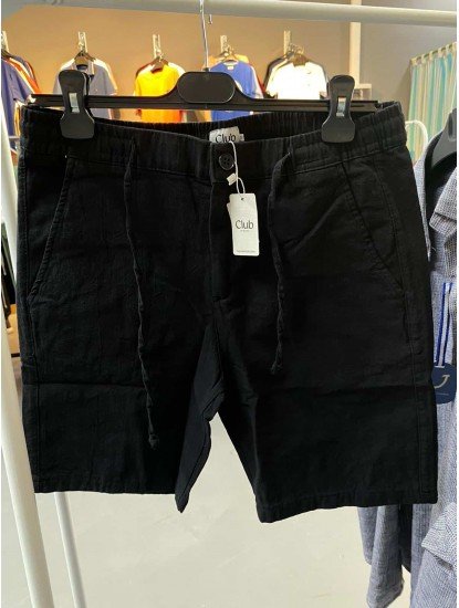 8786-BYMN Siyah Regular Fit Keten Şort