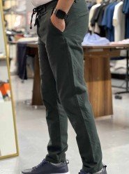 8788-BYMN Koyu Yeşil Regular Fit Keten Pantolon