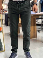 8788-BYMN Koyu Yeşil Regular Fit Keten Pantolon