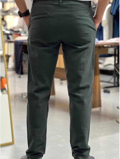 8788-BYMN Koyu Yeşil Regular Fit Keten Pantolon