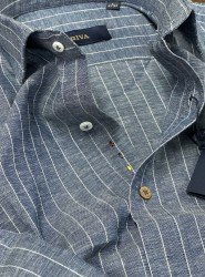 8790- Briva Comfort Fit Mavi Çizgili Tencel Kumaş Gömlek