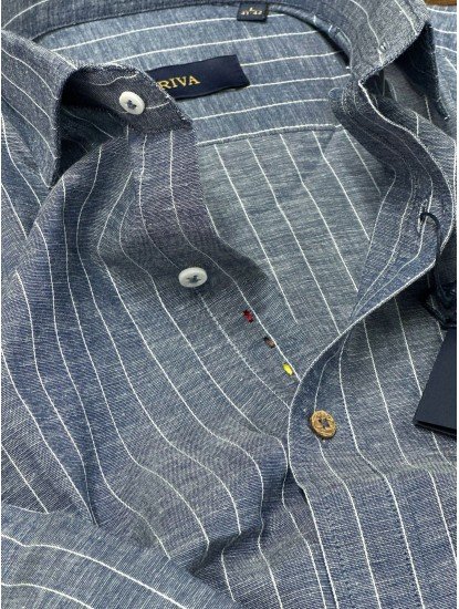 8790- Briva Comfort Fit Mavi Çizgili Tencel Kumaş Gömlek