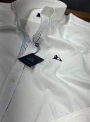 8791- Briva Comfort Fit Kırık Beyaz Garnili Pamuk Gömlek 