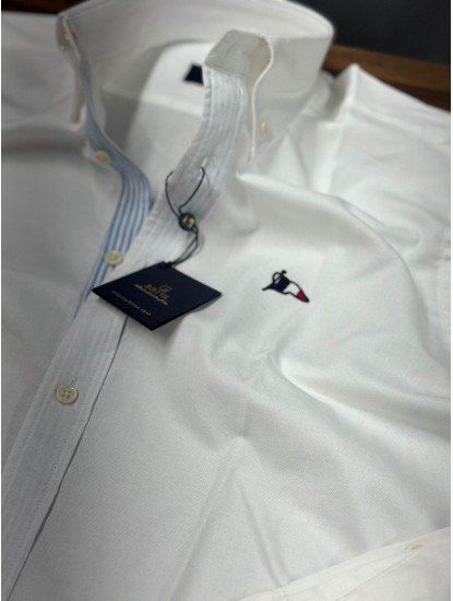 8791- Briva Comfort Fit Kırık Beyaz Garnili Pamuk Gömlek