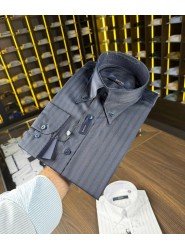 8807- Briva Slim Fit Siyah Easy Care Kumaş Kendinden Çizgili Gömlek
