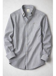 8811- BYMN Comfort Fit Gri Çizgili Pamuk Gömlek