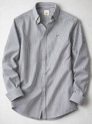 8811- BYMN Comfort Fit Gri Çizgili Pamuk Gömlek